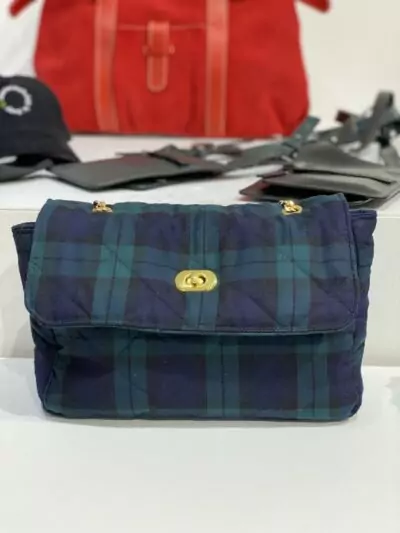 Sac à main à bandoulière chaine matelassé tissu écossais