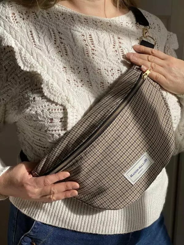 Sac Banane imprimé pied de poule marron