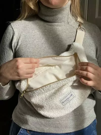 Sac Banane laine bouclette blanc cassé