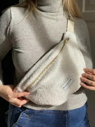 Sac Banane laine bouclette blanc cassé écru