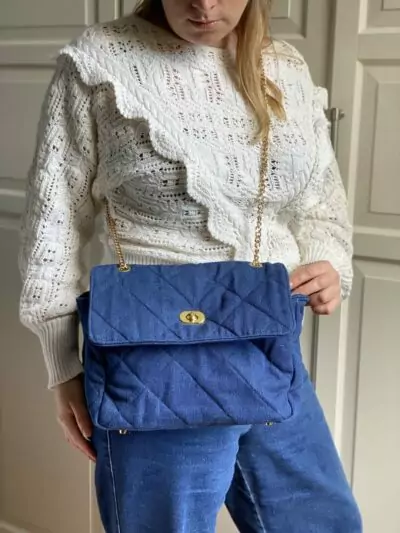 Sac à main à bandoulière chaine matelassé jean bleu
