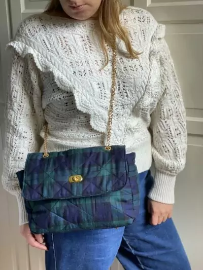 Sac à main à bandoulière chaine matelassé imprimé tartan écossais