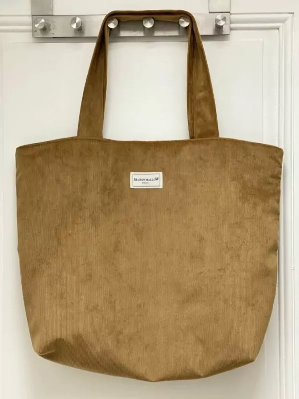 grand sac cabas en velours camel mordoré