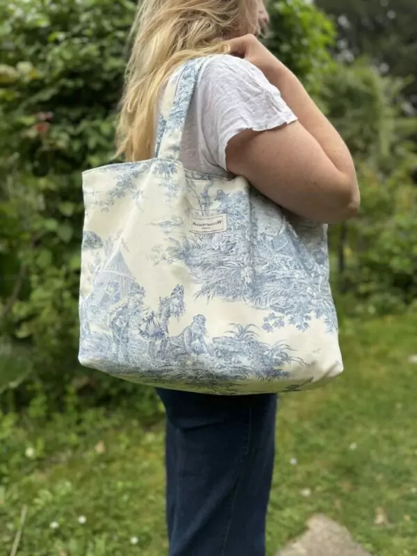 Sac cabas toile de Jouy Bleu medium
