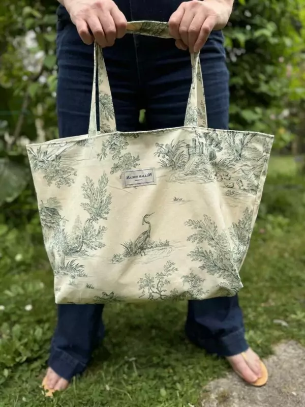 Sac Cabas toile de Jouy verte médium