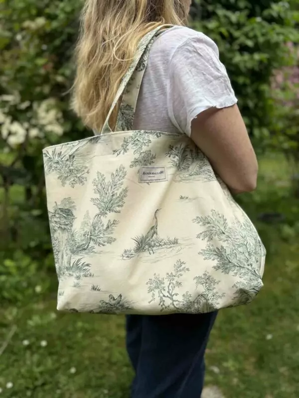 Sac Cabas toile de Jouy verte médium
