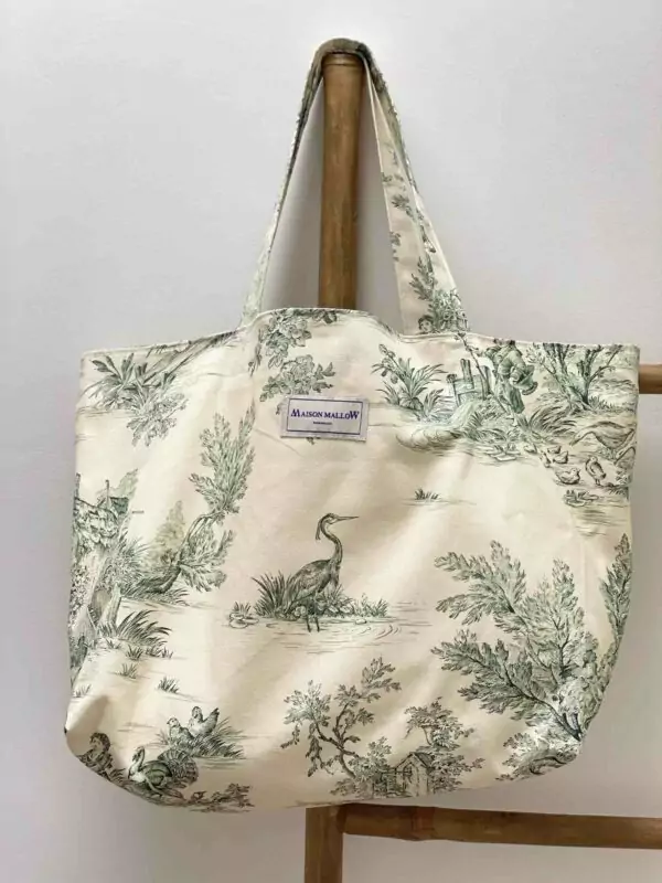 Sac Cabas toile de Jouy verte médium