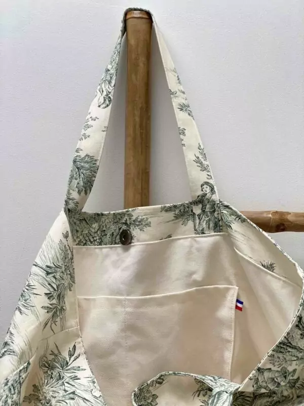 Sac Cabas toile de Jouy verte médium