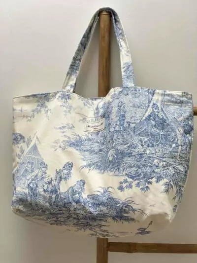 Sac cabas toile de Jouy Bleu medium