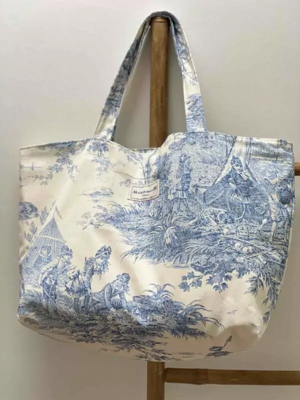 Sac cabas toile de Jouy Bleu medium