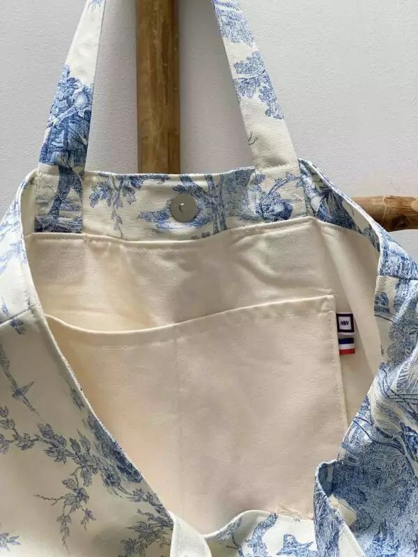 Sac cabas toile de Jouy Bleu medium