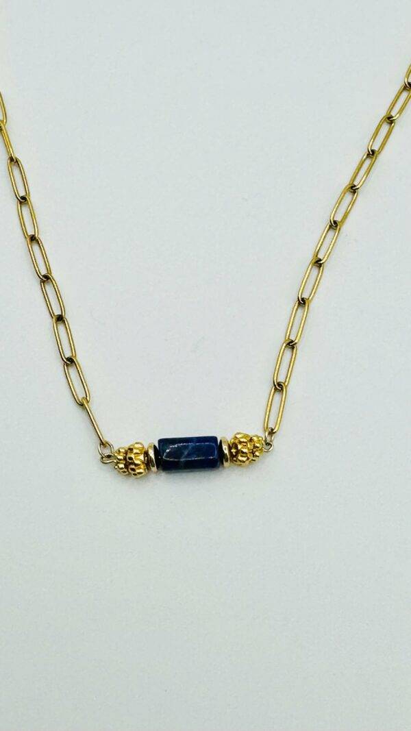 collier New Delhi, lapis lazuli et chaine dorée