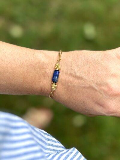 bracelet New Delhi, lapis lazuli et chaine dorée