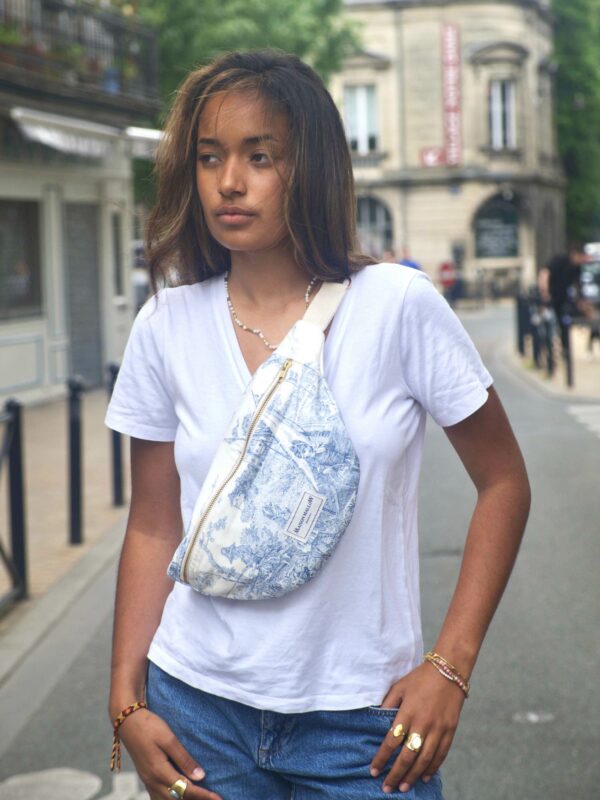 Sac banane en toile de Jouy Bleue