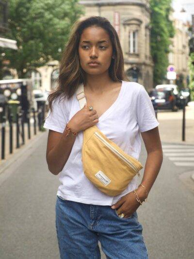 sac banane en lin jaune moutarde