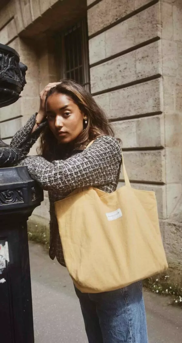 Sac cabas en lin lavé jaune moutarde