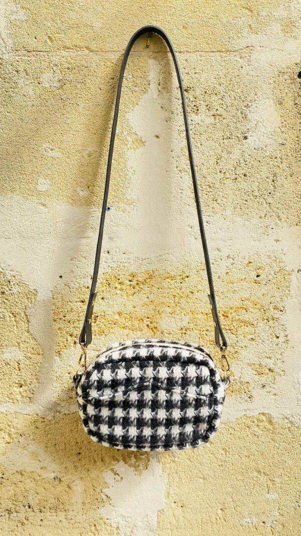 Sac à bandoulière tweed noir et blanc Constance