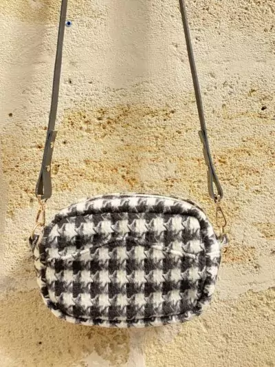 Sac à bandoulière tweed noir et blanc Constance