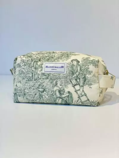 Trousse de toilette en Toile de Jouy Verte