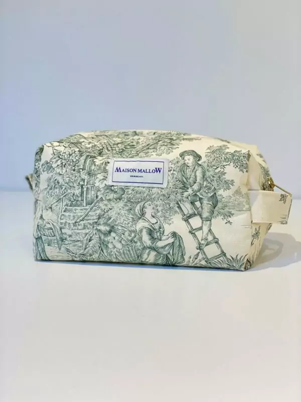 Trousse de toilette en Toile de Jouy Verte