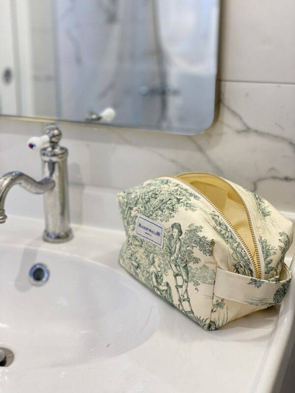 Trousse de toilette en Toile de Jouy Verte