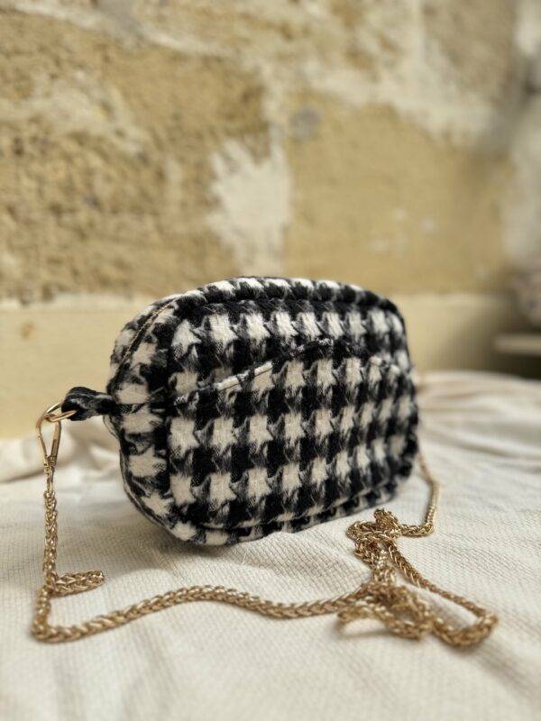 Sac à bandoulière tweed noir et blanc Constance