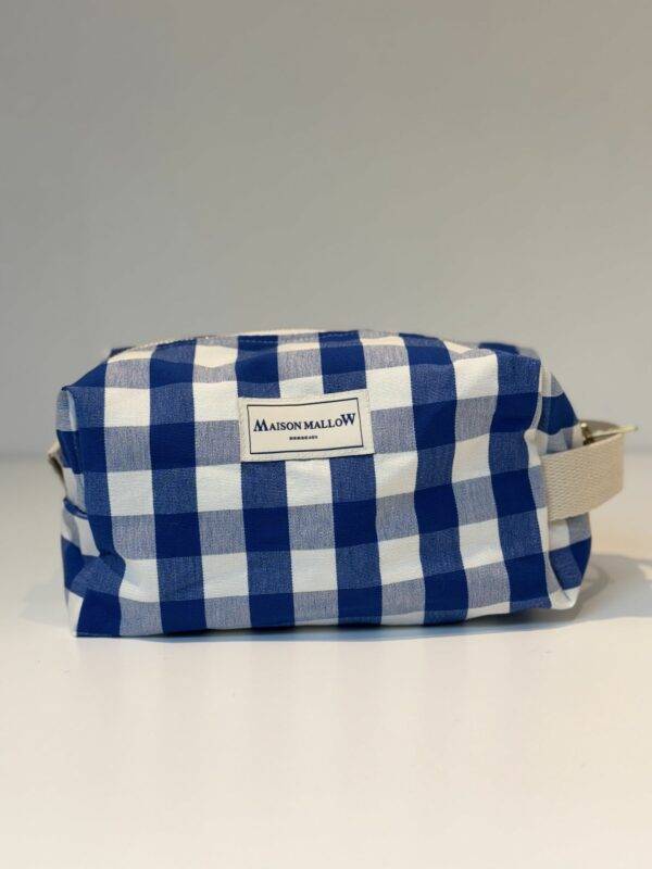 Trousse de toilette en carreaux bleus et blanc