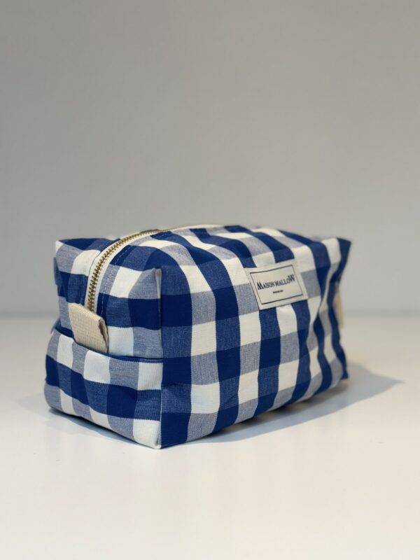 Trousse de toilette en carreaux bleus et blanc