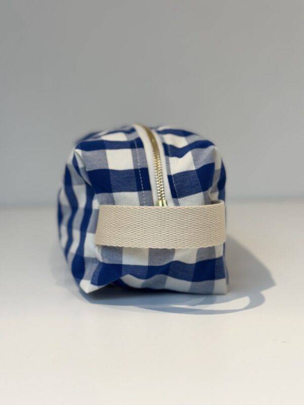 Trousse de toilette en carreaux bleus et blanc