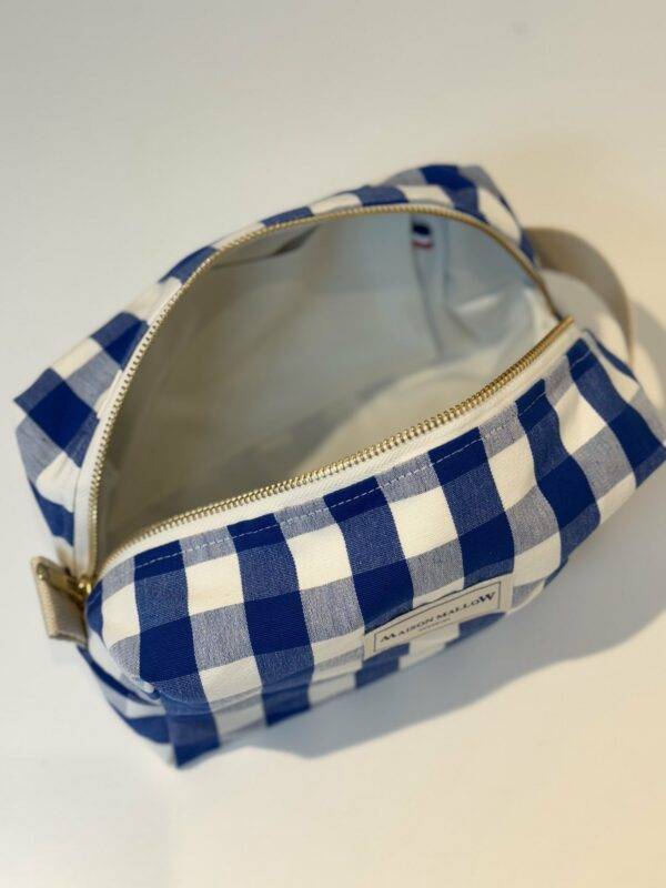 Trousse de toilette en carreaux bleus et blanc