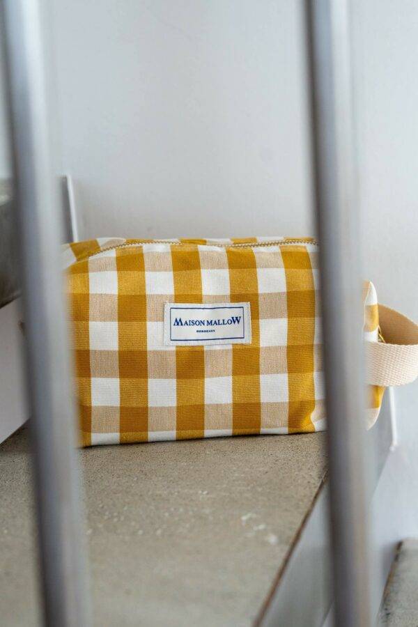 Trousse de toilette XL carreaux Vichy jaune moutarde Maison Mallow