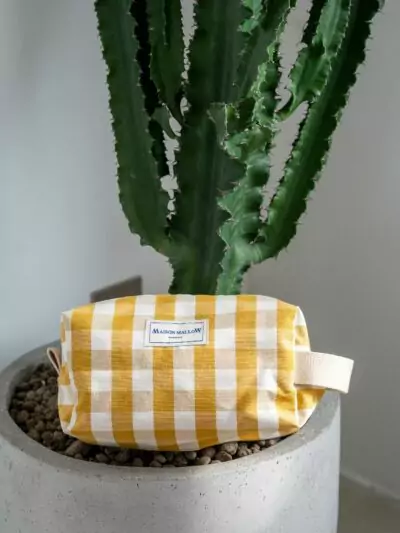 Trousse de toilette XL carreaux Vichy jaune moutarde Maison Mallow