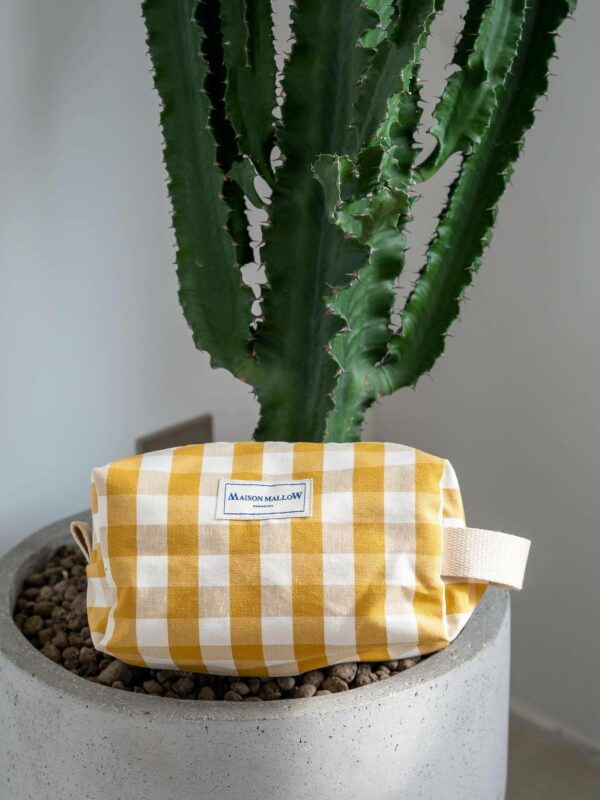 Trousse de toilette XL carreaux Vichy jaune moutarde Maison Mallow