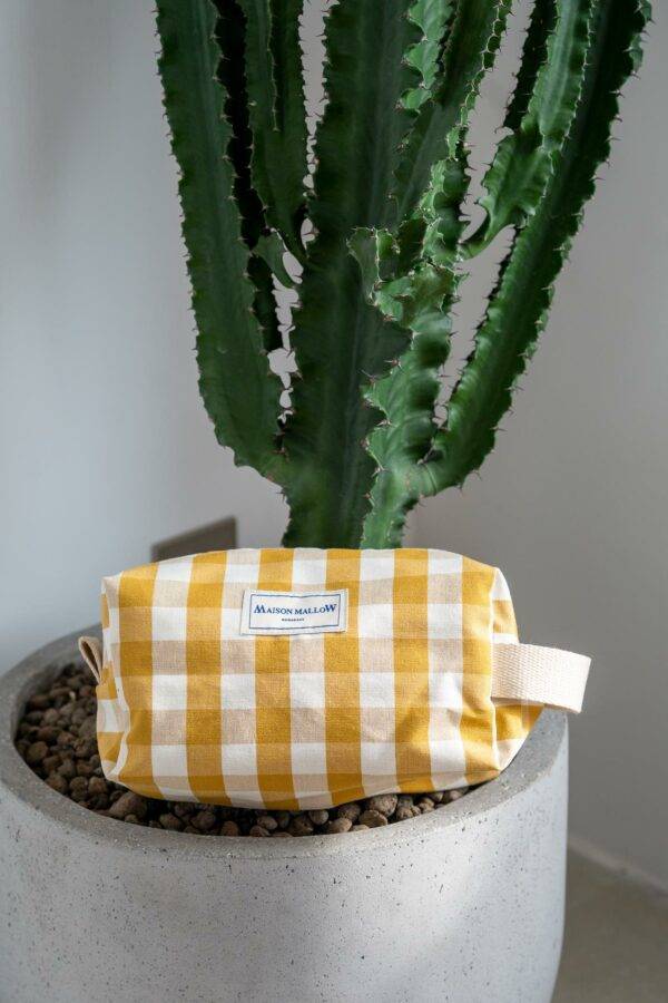 Trousse de toilette XL carreaux Vichy jaune moutarde Maison Mallow