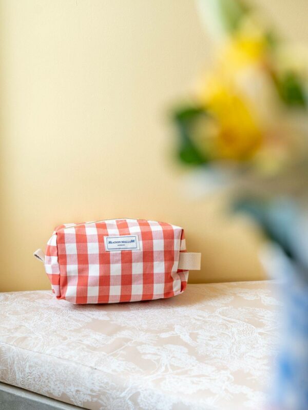 Trousse de toilette XL carreaux Vichy rouges orange Maison Mallow