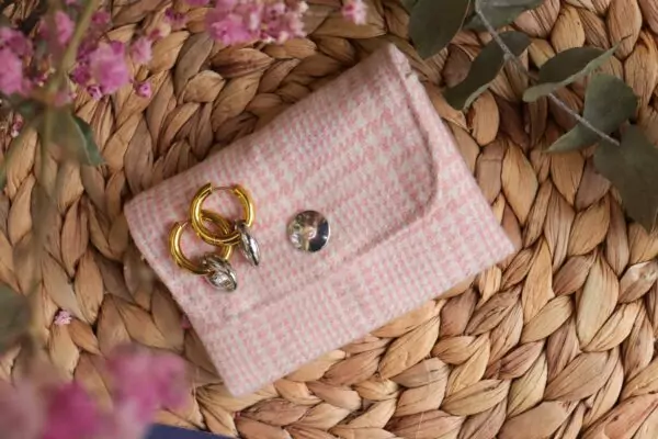 Mini Portefeuille en tweed rose Maison Mallow