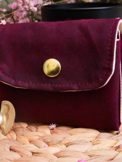 Mini Portefeuille Coton Enduit Bordeaux prune
