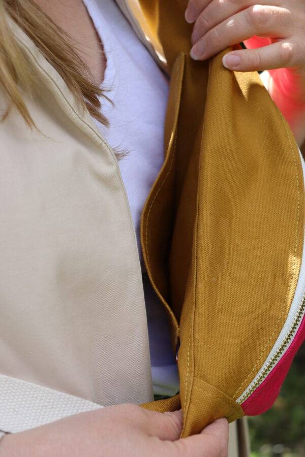 sac banane bicolore rose fuchsia et jaune moutarde
