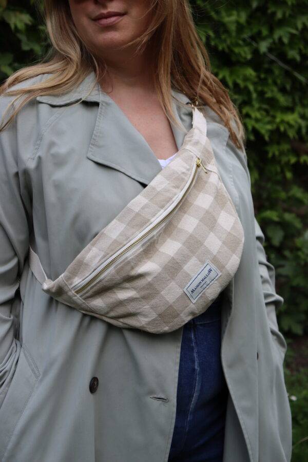 Sac banane carreaux Vichy beige