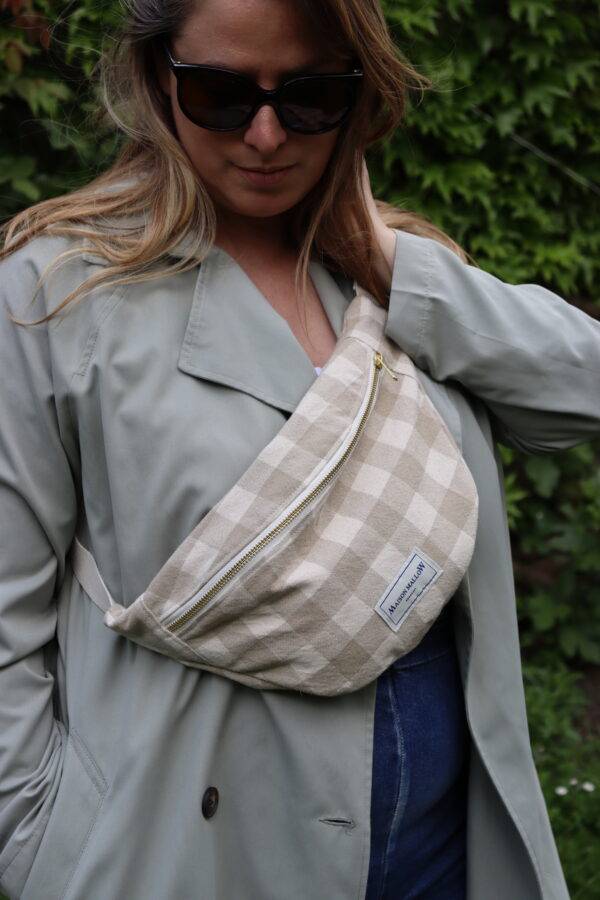 Sac banane carreaux Vichy beige