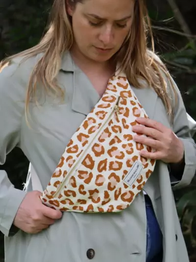 Sac banane léopard écru et camel