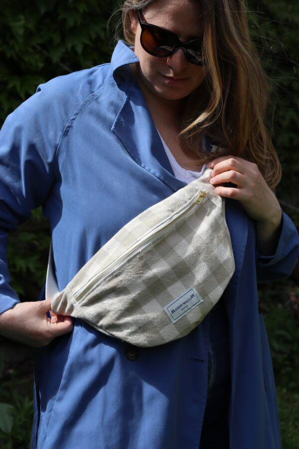 Sac banane carreaux Vichy beige