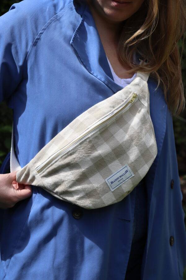 Sac banane carreaux Vichy beige