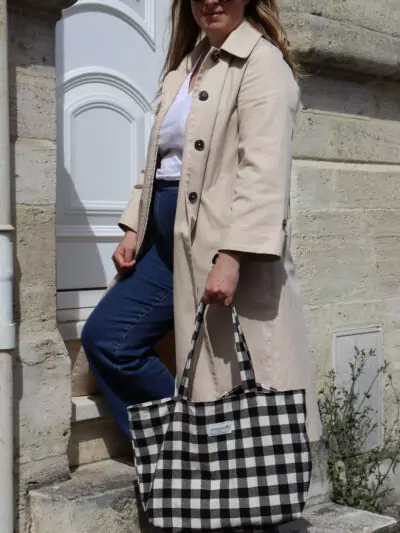 Sac cabas carreaux Vichy noir et blanc Maison Mallow