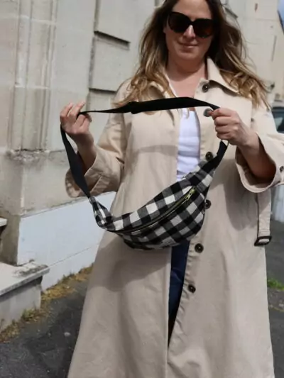Sac banane carreaux vichy Noir