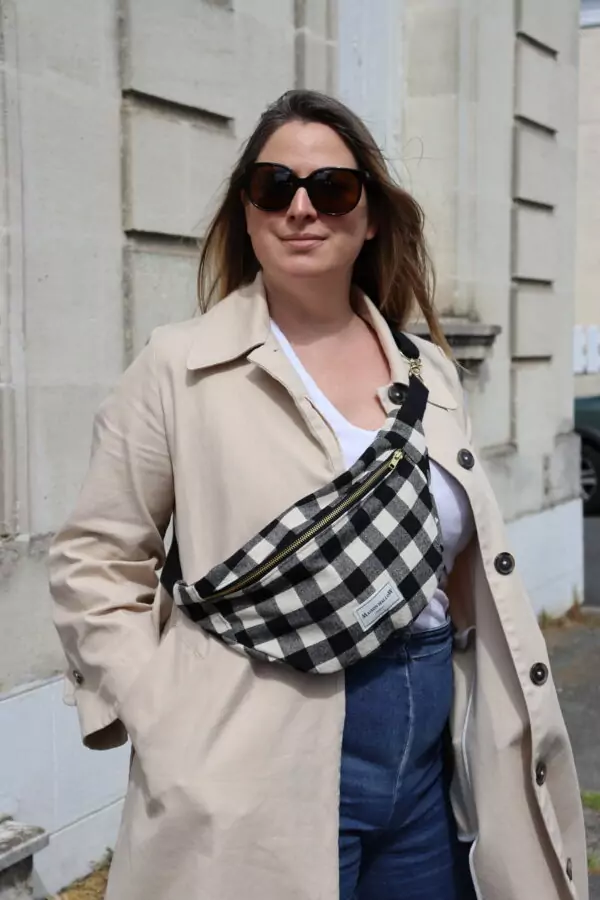 Sac banane carreaux vichy Noir