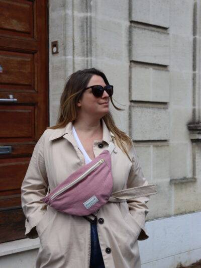 sac banane en lin rose