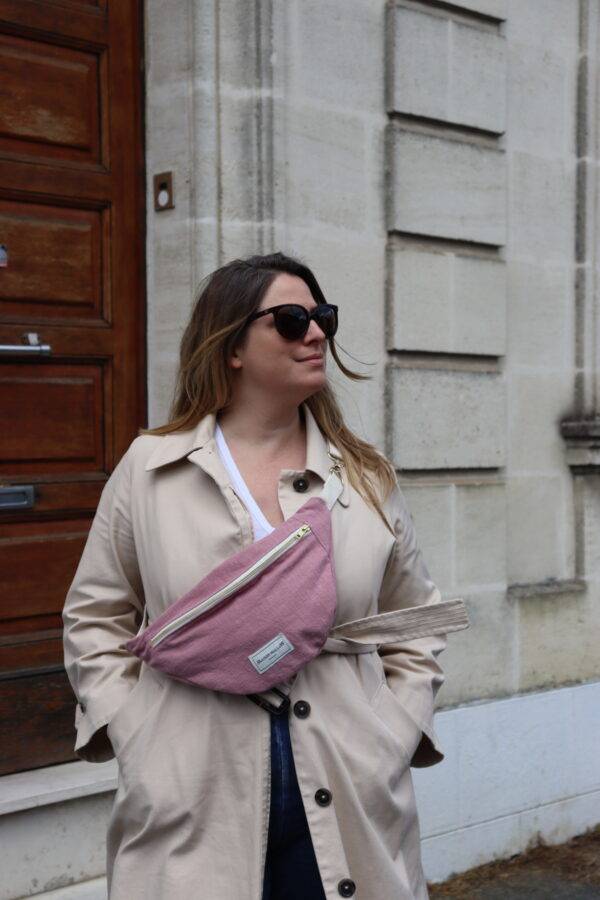 sac banane en lin rose