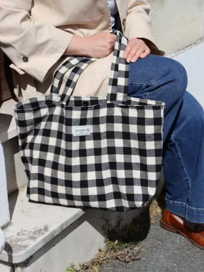 Sac cabas carreaux Vichy noir et blanc Maison Mallow