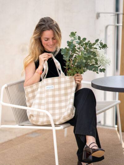 Sac cabas Vichy beige Maison Mallow